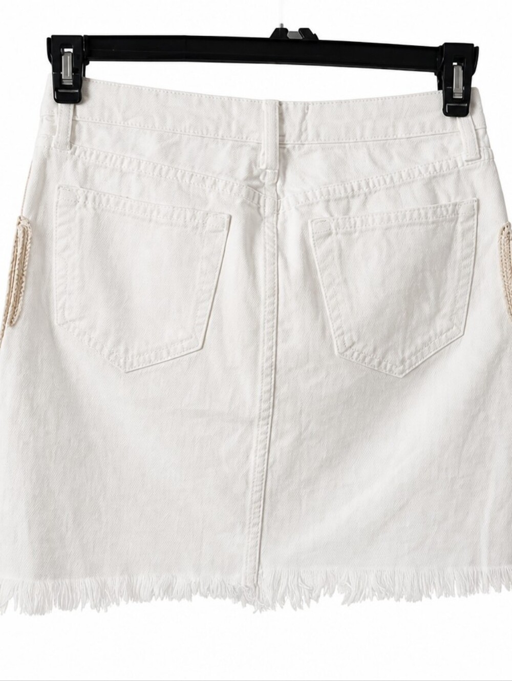 White Denim Skirt Movement By Free People with Fringe and Gold Accents - Picture 2 of 6